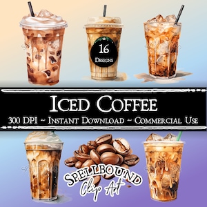 Iced Coffee Digital Clipart, Commercial Use, Instant Download, Cappuccino Clip Art, Latte Clipart, Coffee Bean Clipart