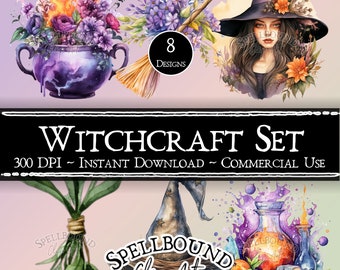 Witchcraft Digital Clipart, Commercial Use, Instant Download, Forest Witch Clip Art, PNG, Witch Clipart, Cauldron Clipart, Potion Clipart