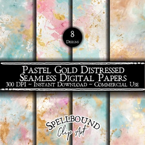 Pastel goud naadloze digitale papieren, commercieel gebruik, Instant Download, Grunge Distressed, roze en goud, Mint en goud, bladgoud