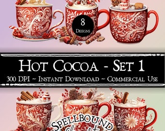 Hot Cocoa Digital Clipart, Commercial Use, Instant Download, Christmas Clip Art, Hot Chocolate, Holiday Clipart, PNG