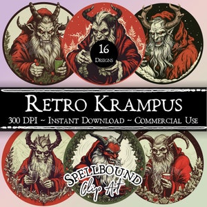 Retro Krampus digitale clipart, commercieel gebruik, instant download, kerstillustraties, png, vakantie clipart, kerstmis clipart