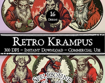 Retro Krampus Digital Clipart, Commercial Use, Instant Download, Christmas Clip Art, PNG, Holiday Clipart, Yule Clipart