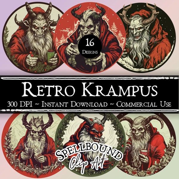 Retro Krampus Digital Clipart, Commercial Use, Instant Download, Christmas Clip Art, PNG, Holiday Clipart, Yule Clipart