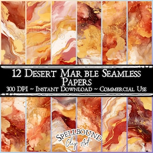 Desert Marble Seamless Digital Papers, Komercyjne zastosowanie, Natychmiastowe pobieranie, Klipart marmurowy, Tekstura marmuru, Odcienie ziemi