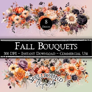 Fall Flower Bouquets Digital Clipart, Commercial Use, Instant Download, Fall Clipart, Autumn Clip Art, Flower Clipart, Halloween Clipart