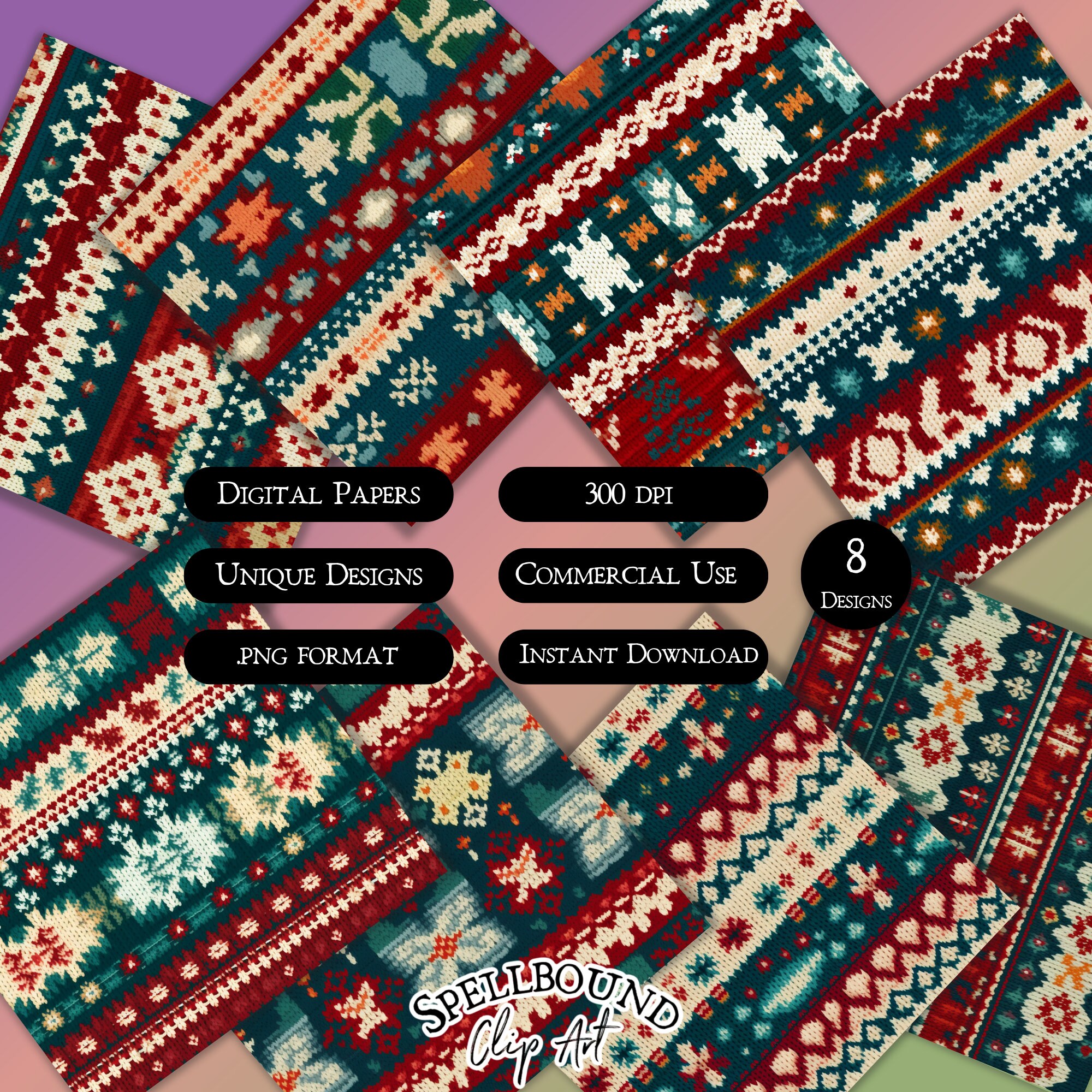 Christmas Sweater Pattern Seamless Digital Papers, Commercial Use ...