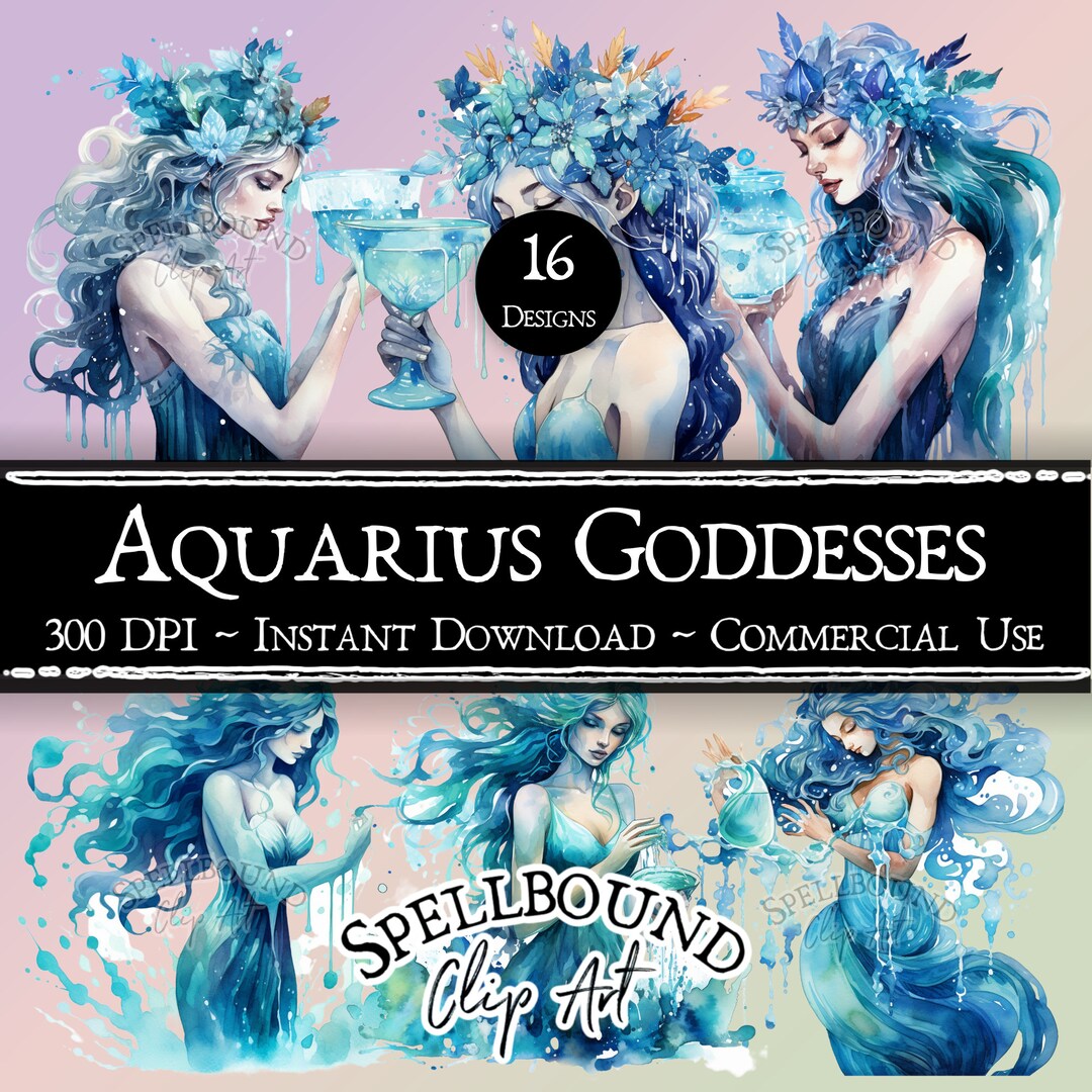 Watercolor Aquarius Goddess Digital Clipart, Commercial Use, Instant ...