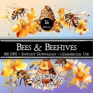 Bees and Beehives Digital Clipart Commercial Use Instant Download Bee Clip Art, PNG