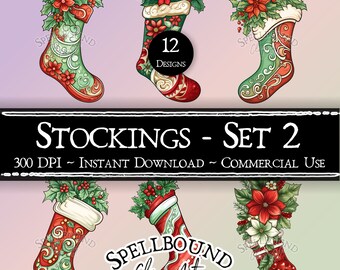 Christmas Stockings Digital Clipart, Commercial Use, Instant Download, Winter Clip Art, Stocking Clipart, Christmas Clipart, PNG, Holiday