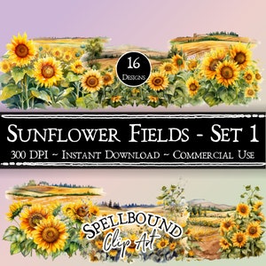 Sonnenblumenfeld Digitale Clipart, kommerzielle Nutzung, Sofortiger Download, Herbst Clipart, Herbst ClipArt, PNG