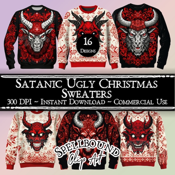 Satanic Ugly Christmas Sweater Digital Clipart Commercial Use Instant Download Christmas Clipart Festive Sweater Holiday Clip Art PNG Etsy