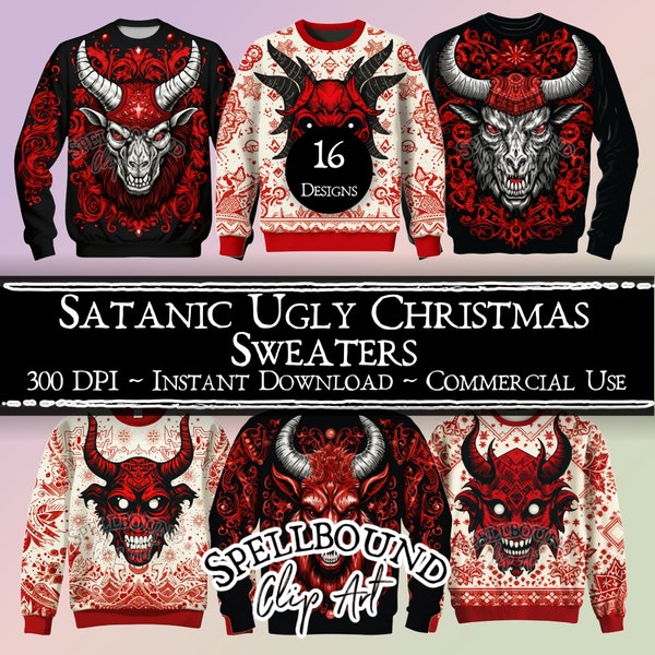 Satanic Ugly Christmas Sweater Digital Clipart, Commercial Use, Instant Download, Christmas Clipart, Festive Sweater, Holiday Clip Art, PNG