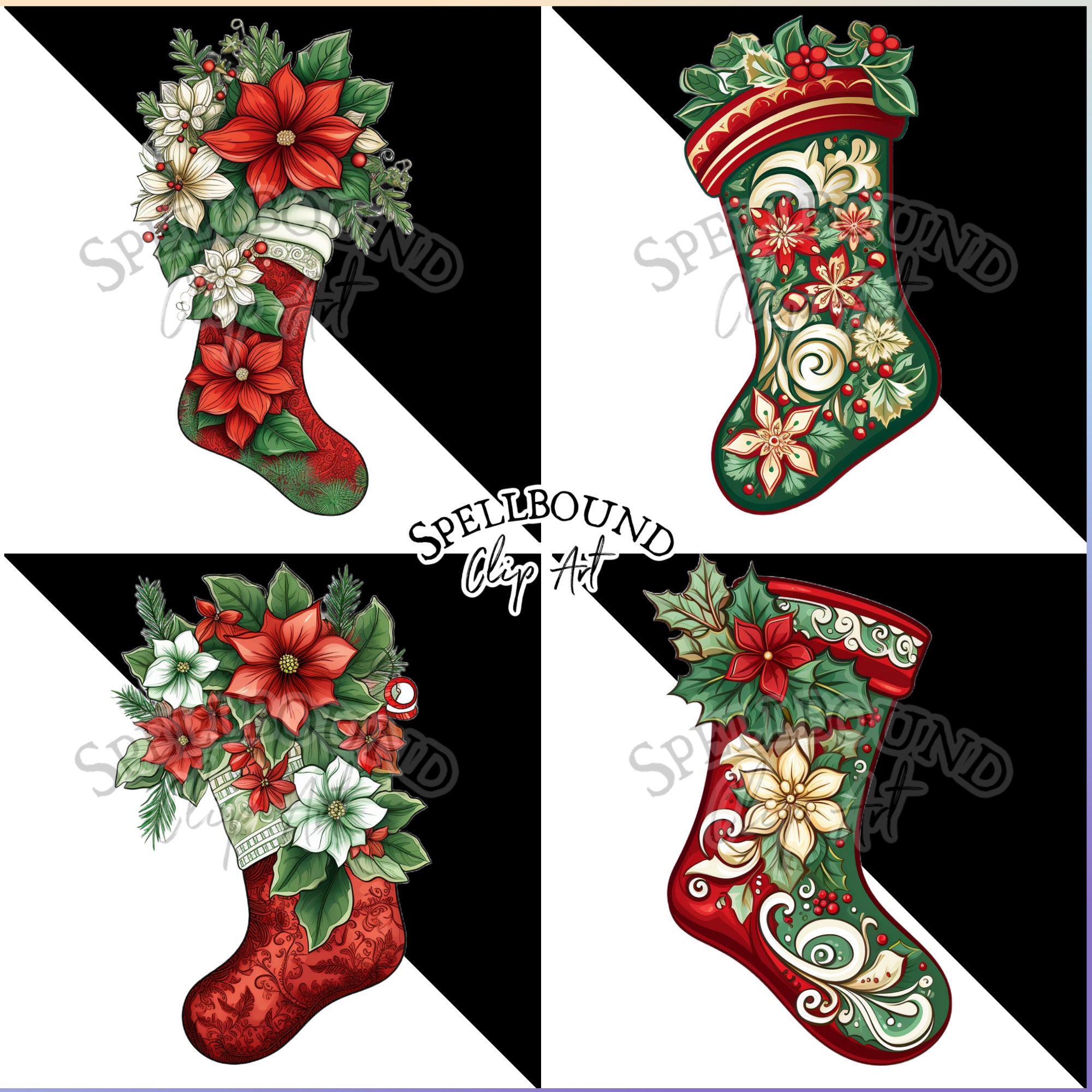 Stockings Digital Clipart, Commercial Use, Instant Download, Winter ...