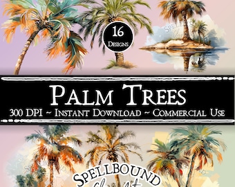 Palm Trees Digital Clipart, Commercial Use, Instant Download, Summer Clip Art, PNG, Beach Clipart, Tropical Plant Clipart, Nature Clipart