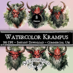 Krampus Digital Clipart, Commercial Use, Instant Download, Christmas Clip Art, PNG, Holiday Clipart, Yule Clipart, Watercolor