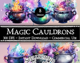 Magic Witch Cauldrons Digital Clipart, Commercial Use, Instant Download, Pagan Clipart, Wiccan Clipart, Halloween Clip Art, PNG