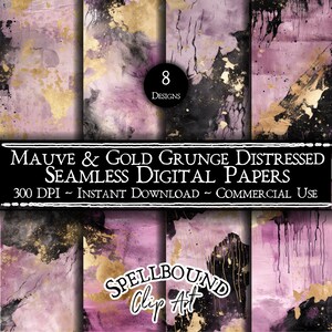 Mauve en gouden naadloze digitale papieren, commercieel gebruik, instant download, grunge noodlijdende, roze en goud, paars en goud, bladgoud