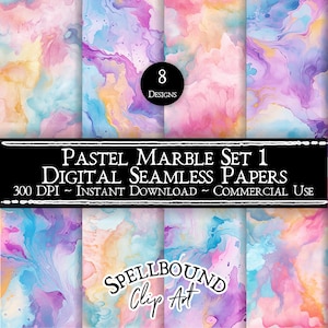 Pastel Marble Seamless Digital Papers, Commercial Use, Instant Download, Marble Clipart, Marble Texture