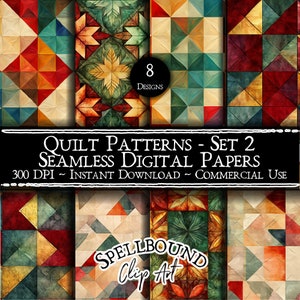 Quilt Pattern Seamless Digital Papers, Commercial Use, Instant Download, Digital Clipart, Seamless Quilt, Blanket Clipart, Quilt Clipart