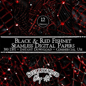 Schwarze und rote Fischnetz nahtlose digitale Papiere, kommerzielle Nutzung, sofortiger Download, Sexy Clipart, Valentinstag ClipArt, Strass Clipart