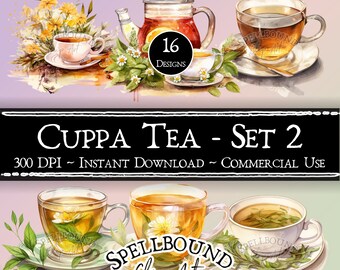 Tea Digital Clipart, Commercial Use, Instant Download, Cup of Tea Clip Art, Drink Clipart, Food Clipart, Hot Tea, Iced Tea, Tea Bag