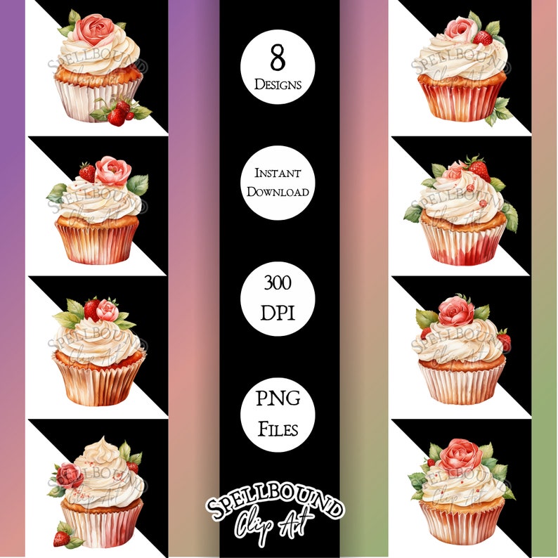 Strawberry Cupcakes Digital Clipart, Commercial Use, Instant Download ...