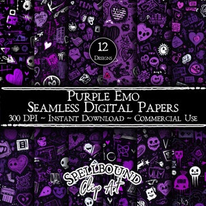 Lila Emo nahtlose digitale Papiere, kommerzielle Nutzung, sofortiger Download, Punk, Grunge, Valentinstag, lila und schwarz, nahtloses Muster