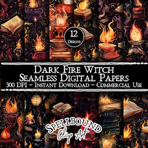 Documenti digitali senza giunte della strega del fuoco oscuro, uso commerciale, download istantaneo, clipart strega, libro degli incantesimi, stregoneria del fuoco, candela magica