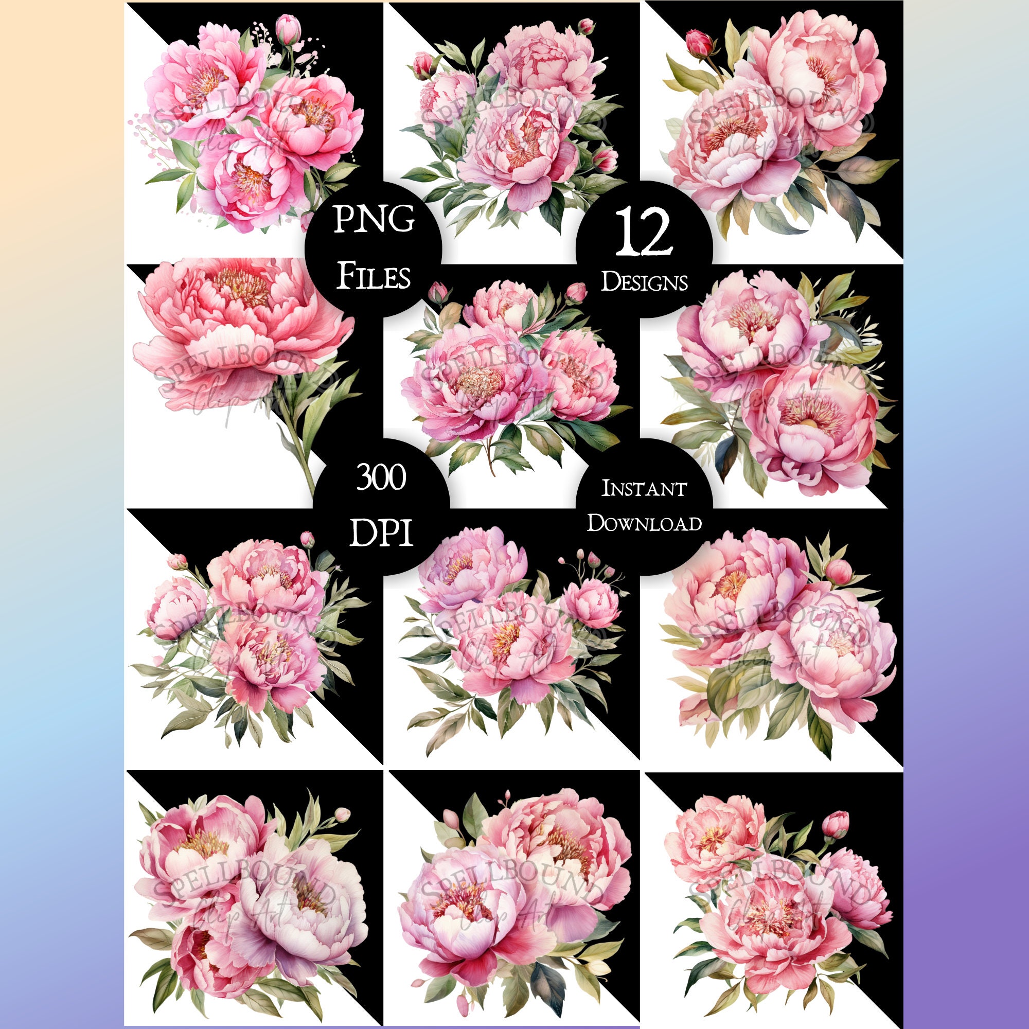 Pink Peonies Digital Clipart Commercial Use Instant Download - Etsy