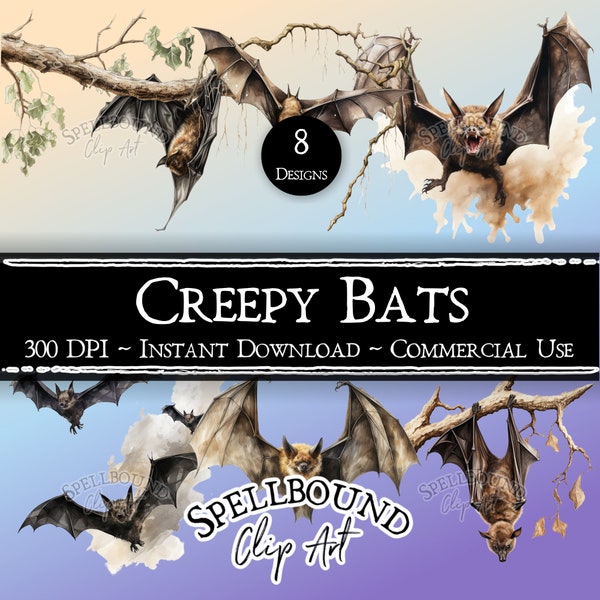 Halloween Creepy Bats Digital Clipart Commercial Use Instant Download Fall Autumn Clip Art, PNG