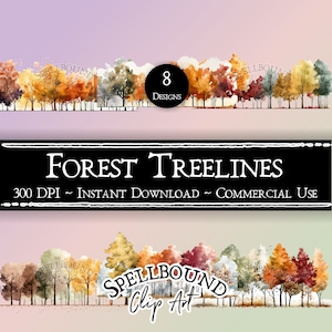 Forest Treelines Digital Clipart, Commercial Use, Instant Download, Nature Clip Art, PNG, Tree Clipart, Forest Clipart, Watercolor Clipart