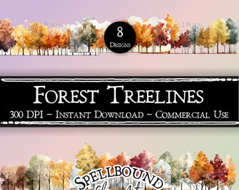 Forest Treelines Digital Clipart, Commercial Use, Instant Download, Nature Clip Art, PNG, Tree Clipart, Forest Clipart, Watercolor Clipart