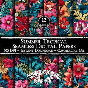 Sommer Tropen nahtlose digitale Papiere, kommerzielle Nutzung, Sofort-Download, Blumen Clipart, Blumenmuster, Tropisch Clipart, Sommer Clipart