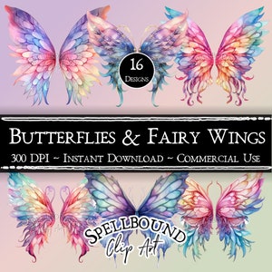 Schmetterlinge und Feenflügel Digitale Clipart, kommerzielle Nutzung, Sofort-Download, magische ClipArt, PNG, Glitzer-Schmetterlinge