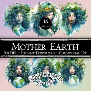 Mother Earth Goddess Digital Clipart, Commercial Use, Instant Download, Mother Nature Clip Art, PNG, Earth Day, Earth Clipart
