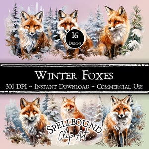 Hiver renards numérique Clipart, tout usage, téléchargement immédiat, Noël Clipart, Clipart vacances, PNG, Clipart Animal, hiver Clip Art