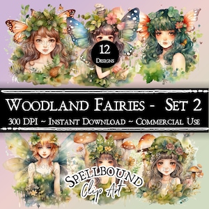 Woodland Fairies Digital Clipart, Commercial Use, Instant Download, Green Fairies Clip Art, PNG, Fairy Clipart, Faery Clipart, Nature