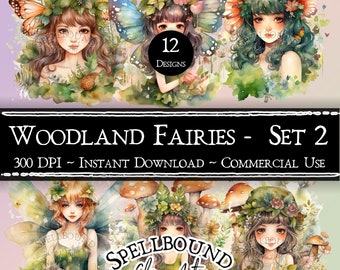 Woodland Fairies Digital Clipart, Commercial Use, Instant Download, Green Fairies Clip Art, PNG, Fairy Clipart, Faery Clipart, Nature