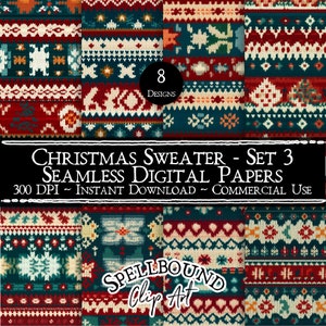 Christmas Sweater Pattern Seamless Digital Papers, Commercial Use, Instant Download, Ugly Christmas Sweater, Holiday Clipart