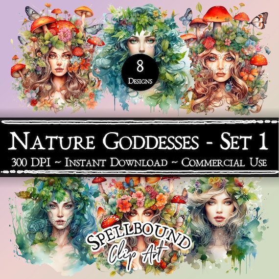 Nature Goddess Digital Clipart, Commercial Use, Instant Download, Mother Nature Clip Art, PNG, Earth Day, Earth Clipart, Mother Earth