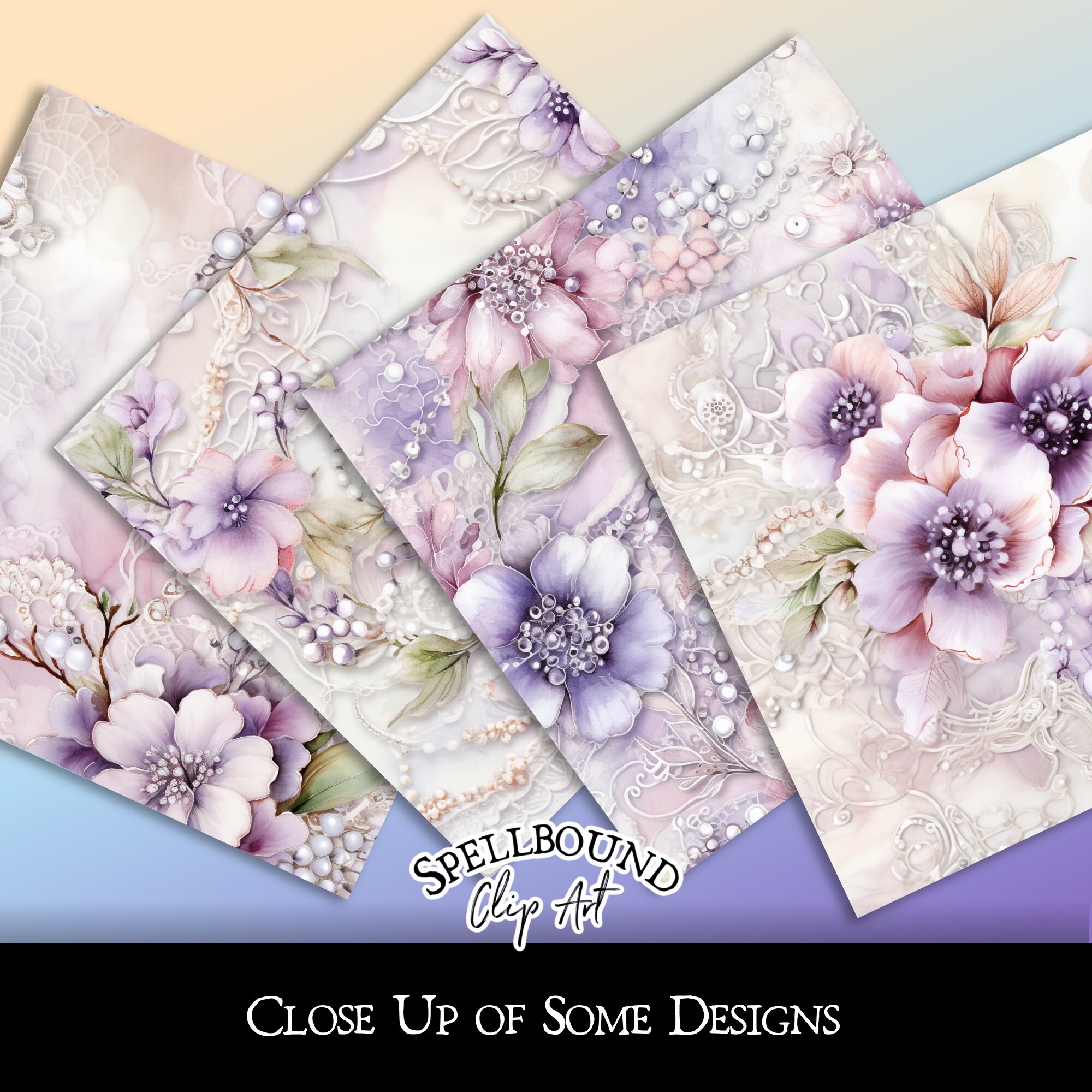 Lavender and Lace Ephemera Seamless Digital Papers