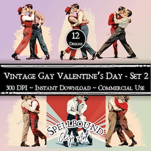 Vintage Gay Digital Clipart, kommerzielle Nutzung, Sofortiger Download, Gay ClipArt, PNG, LGBTQ Clipart, Valentinstag Clipart, Männer küssen