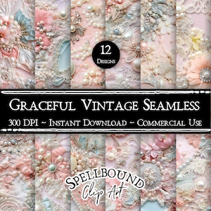 Papiers numériques sans couture éphémères dentelle vintage gracieux, usage commercial, téléchargement immédiat, clipart fleur, shabby chic vintage
