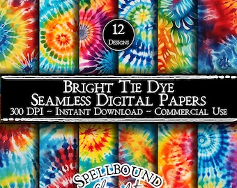 Bright Tie Dye Seamless Digital Papers, Commercial Use, Instant Download, Tie Dye Clipart, Rainbow Clip Art, Seamless Pattern