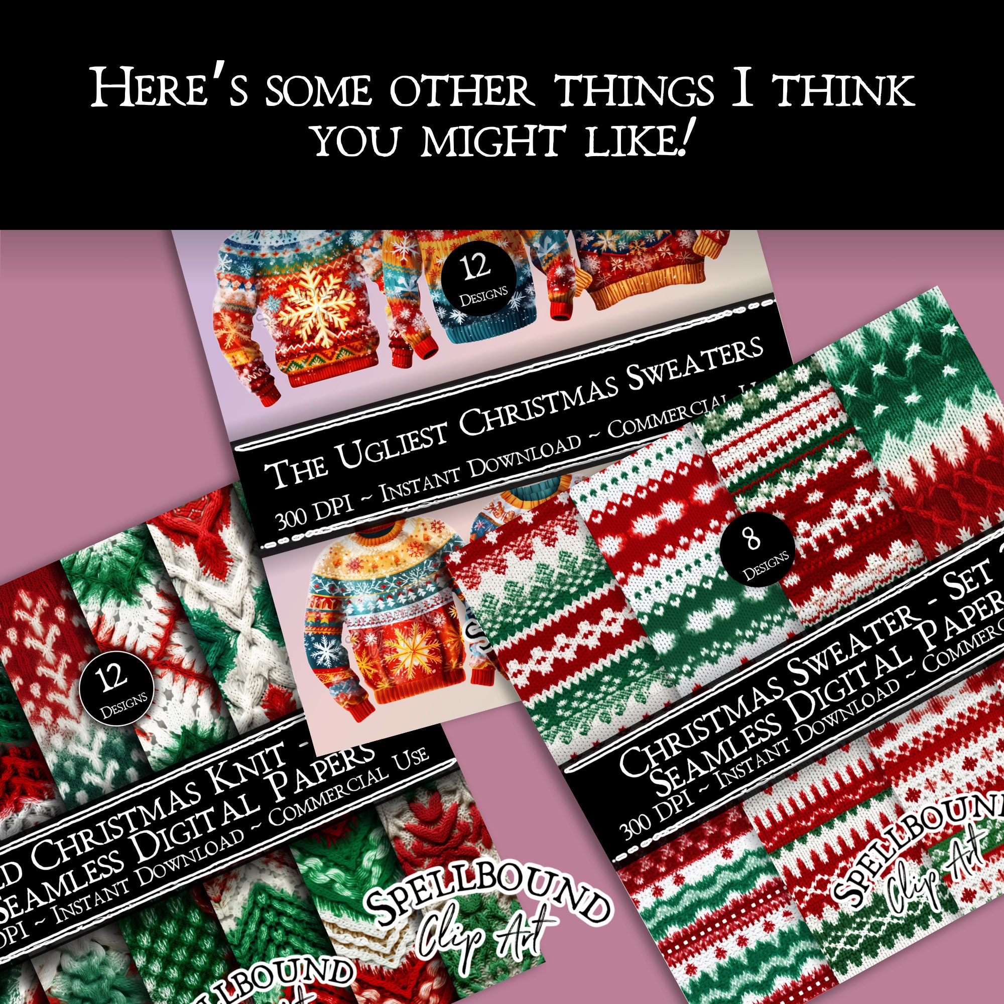 VERY Ugly Christmas Sweater Pattern Seamless Digital Papers, Commercial ...