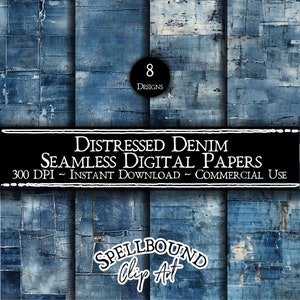 Carte digitali senza cuciture in denim invecchiato, uso commerciale, download istantaneo, clipart, sfondo denim, jeans, sfondo di abbigliamento, moda