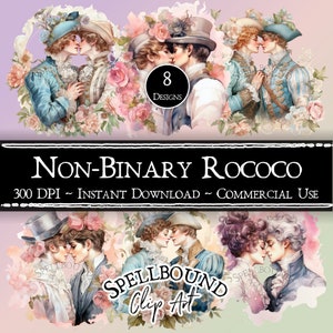 Niet-binaire Rococo digitale clipart, commercieel gebruik, Instant Download, Gay Clip Art, PNG, LGBTQ clipart, Valentijnsdag clipart, barok