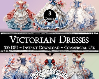 Abiti vittoriani Clipart digitale, Uso commerciale, Download istantaneo, PNG, Abbigliamento vittoriano, Rococò, Barocco, Clipart di abiti