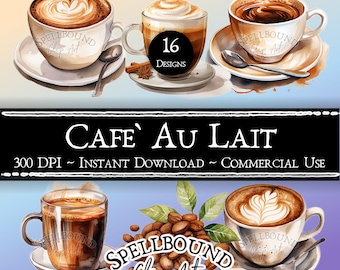 Coffee Digital Clipart, Commercial Use, Instant Download, Cappuccino Clip Art, Latte Clipart