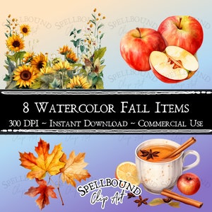Clipart digital de variedade de outono em aquarela, uso comercial, download instantâneo, clipart de outono, clipart de outono